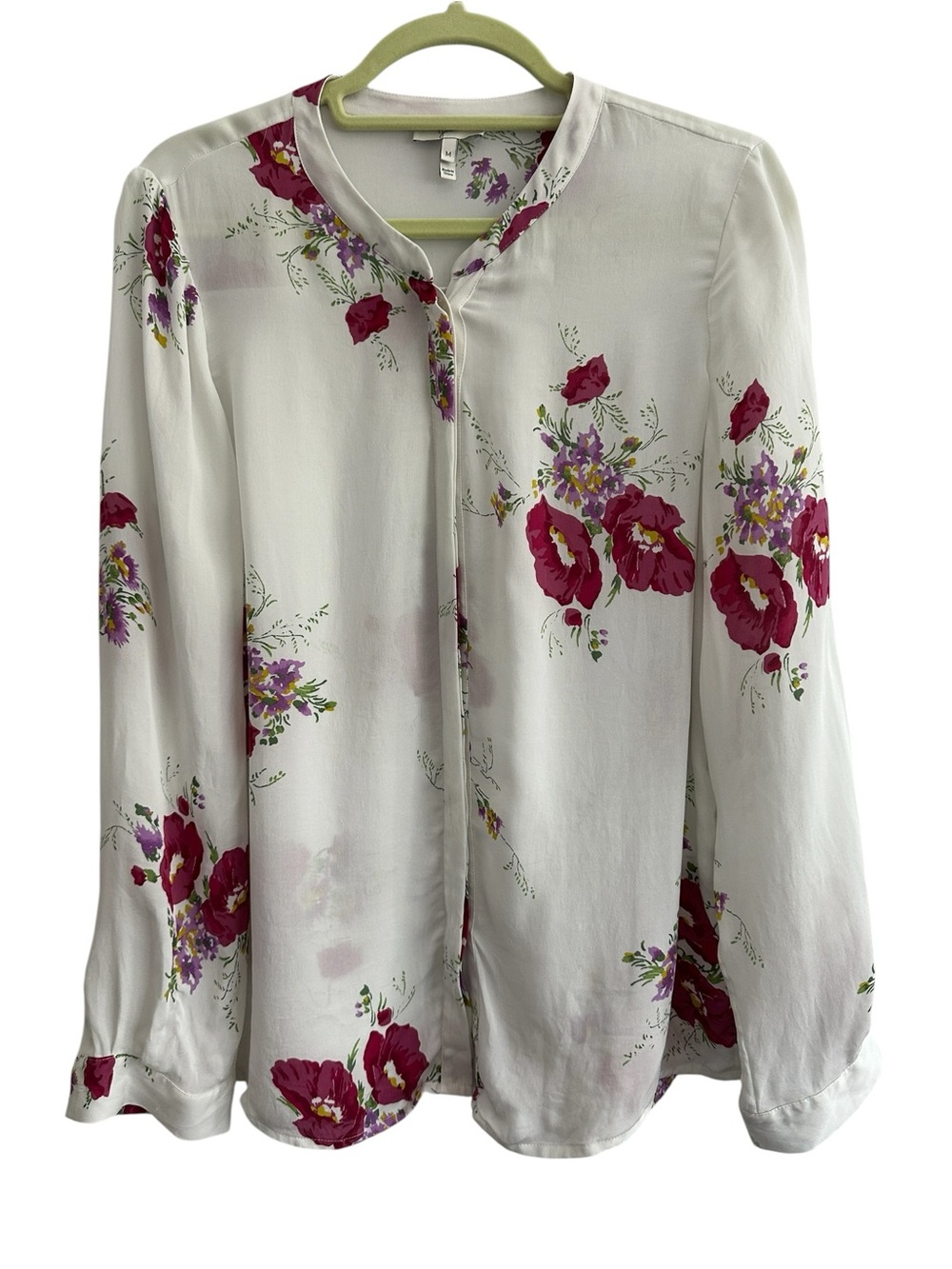 Joie Blouse Medium White Pink floral 100% silk Romantic Boho Cottagecore Airy